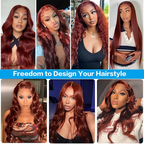 Lace Front Wig #33 Reddish Brown Human Hair Wigs Body Wave 13x4 Lace Frontal Wig - Picture 8 of 9
