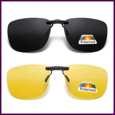 Square Clip on Sunglasses Women Polarized Black Lens UV400 Night Vision Driving