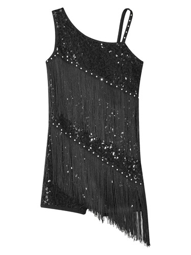 UK Girls Shiny Sequins Fringe Tassel Leotard Dress Tango Ballroom Dance Costume - Picture 28 of 83
