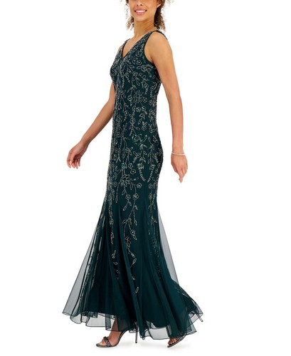 J Kara Women's Beaded Gown (Hunter/Mercury, 6) - Picture 3 of 4