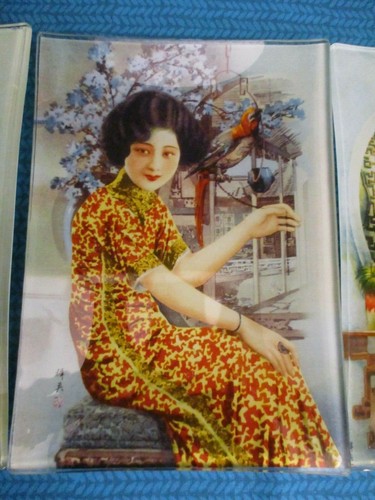Set of 3 Vintage 1930's Style Chinese Pin Up Girls Mia Decal Glass Plates/Trays - Picture 5 of 12
