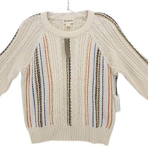 NWT J Crew X The Reeds Rainbow Cable Knit Sweater Cream Ivory MEDIUM - Picture 2 of 9