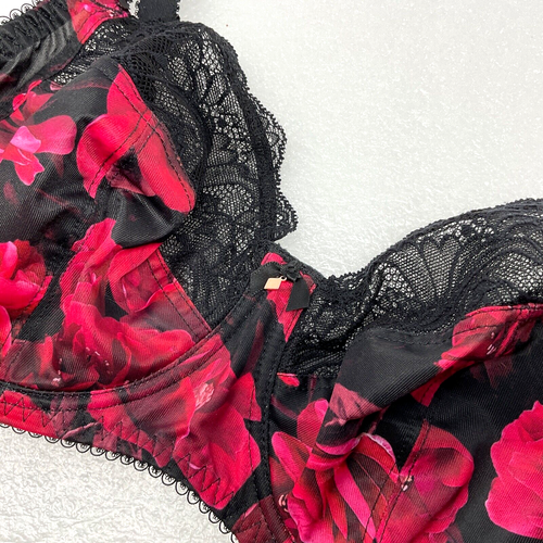 Gr. 30DDD Fantasie Damen Lucia Bügel Seitenstütze BH Noir Rot Schwarz Blumenmuster - Bild 2 von 9