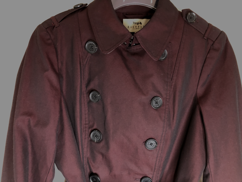 Bushbury British Gr. S/M 36" Brust kurzer Trenchcoat 100% Baumwolle kariert Futter Gürtel - Bild 3 von 15