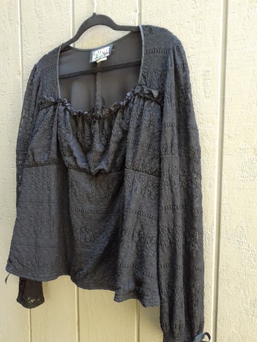 Vtg Lip Service Top 3X Black Lace Long Sleeve Bows Goth Rare XXX Large Made USA - Picture 5 of 24