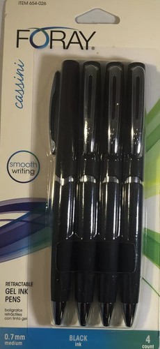 FORAY Cassini Retractable Gel Ink Pens,0.7mm Medium,Black Barrel, Black Ink,4-Pk - Picture 8 of 12