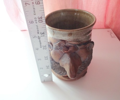 Vtg Mug Folk Art Face Jug 1 of a kind Fired Stoneware Clay Pottery Salt Glazed - Picture 4 of 7
