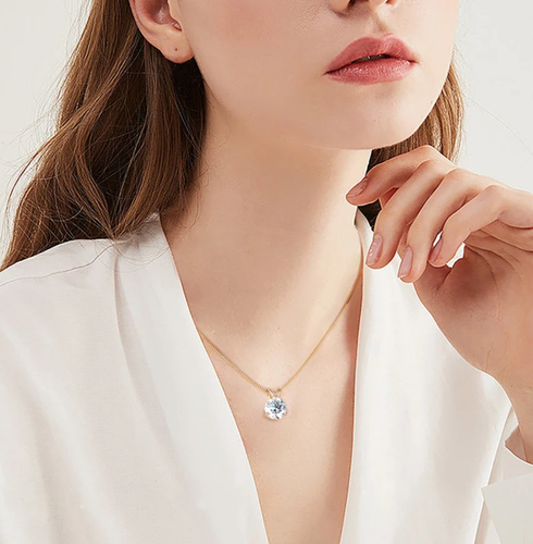 3 Ct Round Cut Lab Created Moissanite 💎 Diamond 14K Yellow Gold necklace - Picture 5 of 5