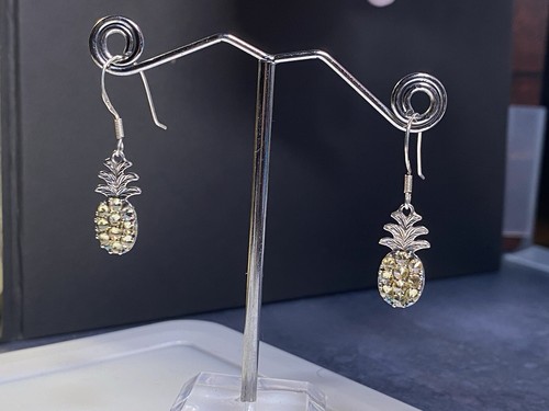 Vintage Sterling Silver 925 Earrings Jewellery Dangle Drop Pineapple CZ 2.42g - Picture 4 of 8