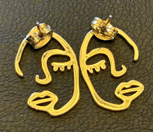 Abstract Artistic Gold Tone Face Pierced Earrings Unique Style! - Picture 3 of 5