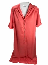 Vintage House Dress 60s 70s Orange Polyester Frock Shift  Mod L XL USA handmade