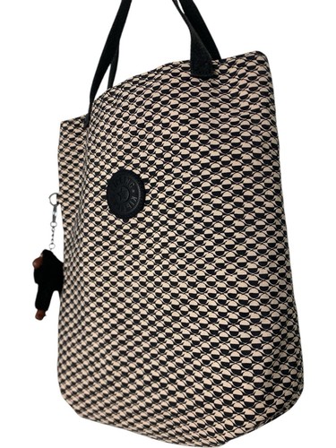 Kipling Tote Bag Black Beige 13x12 with Plush Bag Charm - Picture 2 of 10