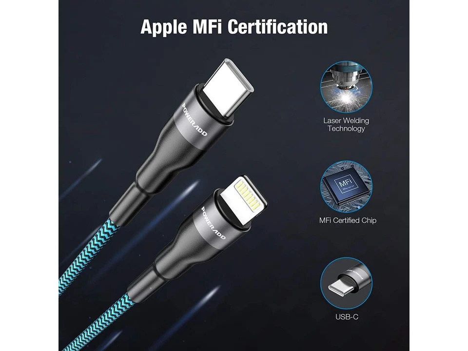POWERADD USB C to Lightning Cable [6FT 2Packs] Apple MFI Certified Nylon Braided - Image 4 of 4