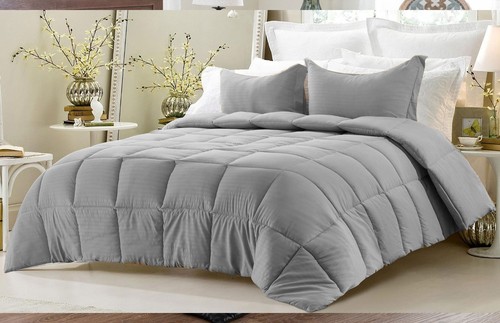 Reversible Solid/Emboss Stripe Comforter Set Down Alternative Twin/Queen/King - Picture 17 of 20