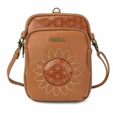 NEW CHALA BROWN SUNFLOWER UNI CELLPHONE CROSSBODY PURSE RFID PROTECTION 