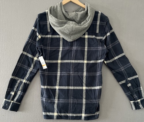Aeropostale Shirt Hoodie Jacket Men's Small Blue Plaid Cotton Flannel Pockets - Picture 9 of 13