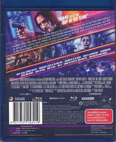 John Wick - Chapter 3 - Parabellum (Blu-ray, 2019) Region B - Picture 3 of 3