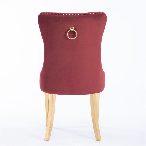 Set of 2 Dining Chair Velvet Upholstered Kitchen Chairs with Wood Legs - Picture 11 of 16