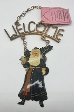 NEW Vintage Metal Christmas Hanging Welcome Santa Sign with Tag