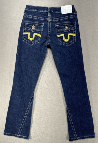 Jeans donna True Religion taglia 26x28 blu basso cowgirl tasca con patta boho denim scuro - Foto 8 di 14