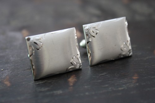 Gemelli in argento sterling 925 grandi SIMMONS disegno floreale bordo taglio diamante - Foto 3 di 12