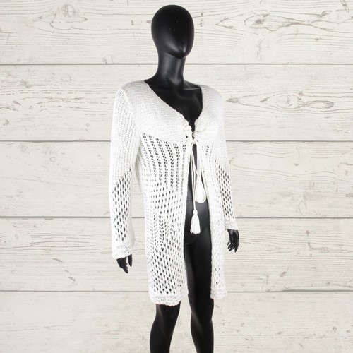 ELISA CAVALETTI OPEN KNIT Chunky White Drape Cardigan Dress 12 10 M L Overdress - Picture 15 of 24