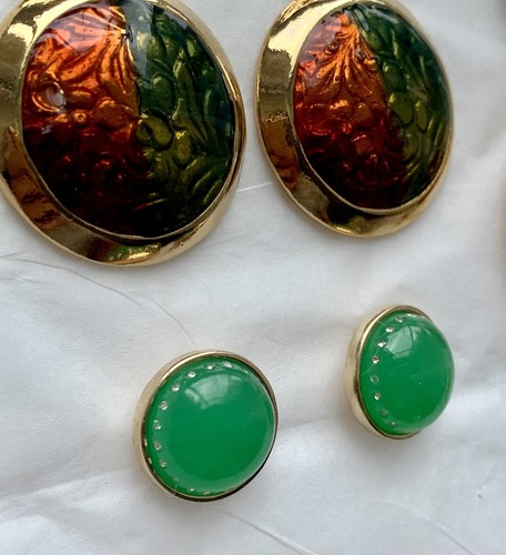 Vintage 90s Goldtone Enamel Lucite Faux Pearl Post Earrings Trifari Avon Burch - Picture 6 of 9