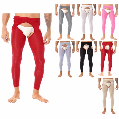 Mens Stretchy Long Pants Trousers Glossy Leggings Compression Lingerie Nightwear - Afbeelding 1 van 57