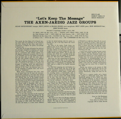 LET'S KEEP THE MESSAGE〜/BENT JAEDIG新品LP Bent Axen/Bent Jædig 6-5-4-3 – Let's Keep The Message