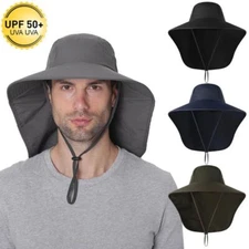 Men Women Wide Brim Sun Hat with Face Neck Flap Cover Outdoor Summer Fishing Cap