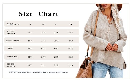Womens V Neck Oversized Sweater Long Sleeve Knitted Jumper Button Up (Brown, XL) - Picture 5 of 5