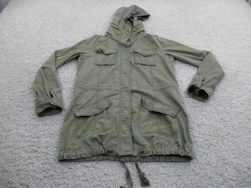 Abercrombie & Fitch Jacket Womens Large Green Snap Military Hoodie Coat Outdoor - Picture 1 of 15