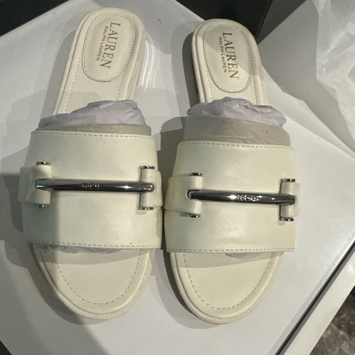Ralph Lauren Leather Horsebit White Slide Shoes- 6.5B - Picture 4 of 7