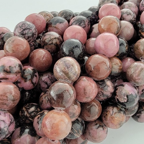 Rhodonite Beads Pink Gray Gemstone Natural Smooth Crystal round 6Mm 8Mm 10Mm - Picture 3 of 15