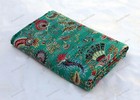 Flower Pattern Kantha Embroidery Double Blanket Throw Boho Hippie Bedspread