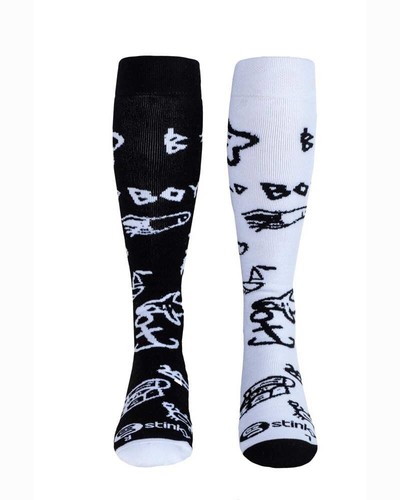 Stinky Socks Andrew Brewer 'Bad Boy' White/Black Snow Socks L/XL Men"s - Picture 2 of 2