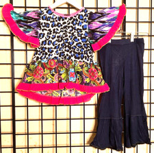 NEW NWT 2PC Black/Blue Cheetah/Navy Blue/Pink Vintage SET-Red Ruffles PLUSH 5/6Y