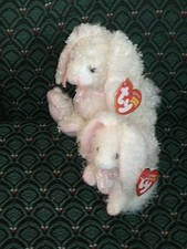 2 Ty Beanie babies 6" ~ MARSHMALLOW (reg & Basket) ~ Adorable  - MWMT - VHTF -  