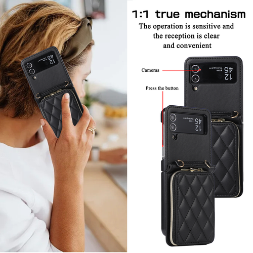 Luxus Gitter Leder Handy Reißverschluss Brieftasche Etui Abdeckung für Samsung Galaxy Z Flip Serie - Bild 7 von 54