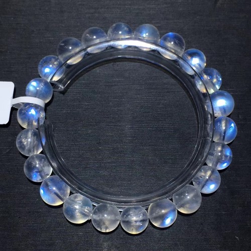 9mm Natural Strong Blue Light Moonstone Crystal Clear Beads Bracelet AAA - Picture 5 of 8