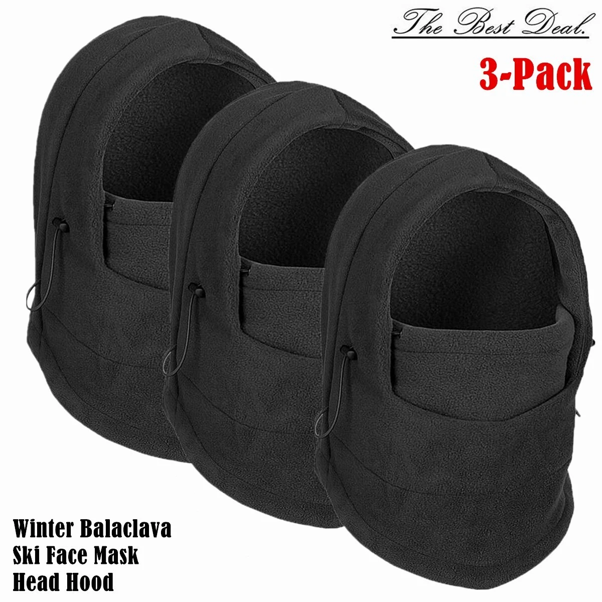 3 Pcs Winter Balaclava Ski Face Mask Windproof Fleece Black Head Hood Warm Hats