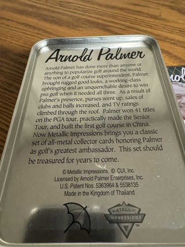 Arnold Palmer Metallic Impressions 5 All Metal Collector Cards Still in Plastic - Foto 7 di 9