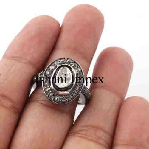 Natürlicher rosengeschliffener Pflasterstein Diamant & Tupfen 925 Sterlingsilber viktorianischer Ring Schmuck - Bild 4 von 8
