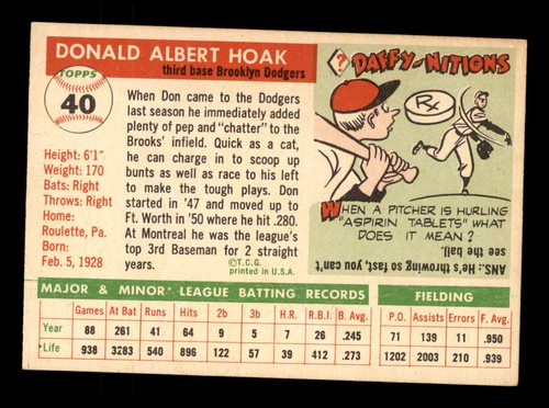 1955 Topps #40 Don Hoak NM - Picture 2 of 2