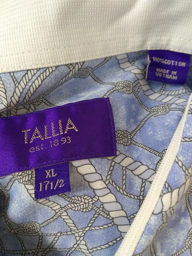 Tallia Shirt Men's XL Nk 17.5 Button Long Slv Rope/Knot Lt Blue/Wht Cotton NWOT - Picture 3 of 13