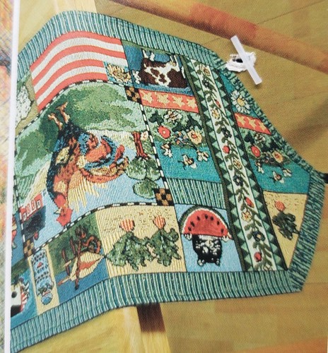 Extra Long Tapestry Table Runner,13"x72",ROOSTER,COW,FRUITS,USA PATCHWORK, Natco - Picture 8 of 24