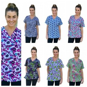 Download Printed Medical Scrubs V Neck/ Mock Wrap Top/ Uniform ...