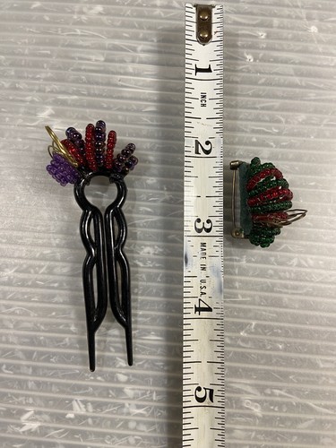 vintage Seed Bead BUMBLEBEE U-SHAPED HAIR PIN & BROOCH set - Picture 5 of 13