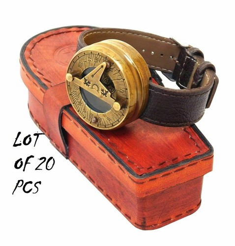 Bussola per orologio da polso vintage in ottone set di 20 pezzi con cassa in pelle orologio da polso - Foto 1 di 6