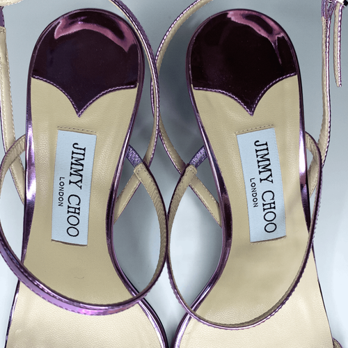 Jimmy Choo Meira 85 Purple Leather Crystal Embellished Heel Sandals EU 39 US 9 - Picture 4 of 9